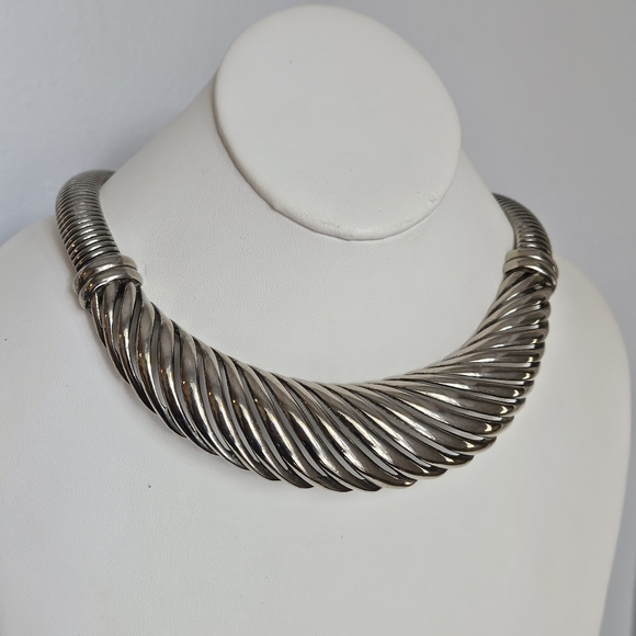 Givenchy Necklace Chunky Silver Choker Necklace 80s Vintage Givenchy - Picture 4 of 15